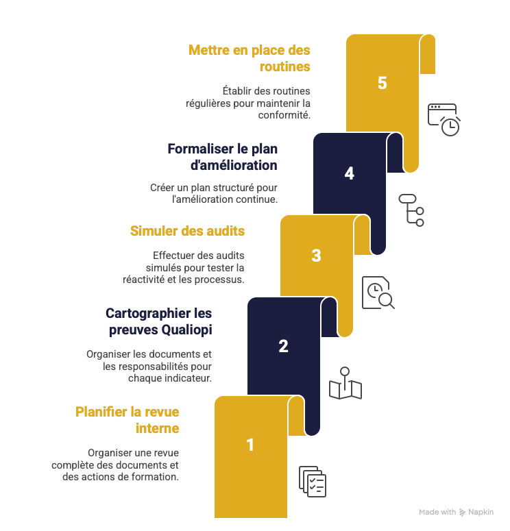 Infographie en 5 étapes pour préparer un audit Qualiopi et un contrôle DREETS