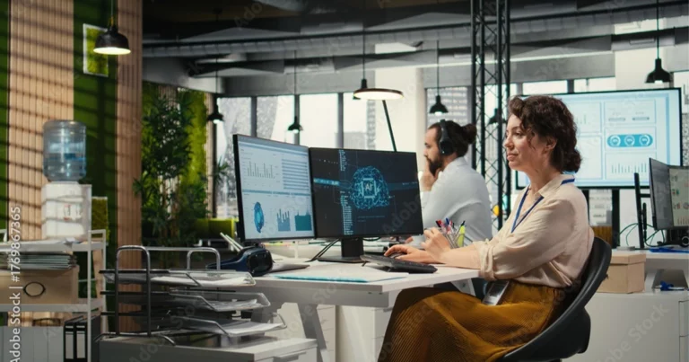 Analyste travaillant sur des tableaux de bord financiers et logiciels de gestion type Pennylane sans intégrateur certifié