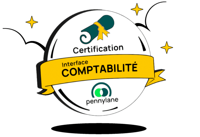 Badge de certification Pennylane interface comptabilité pour la gestion et la facture électronique des entreprises.